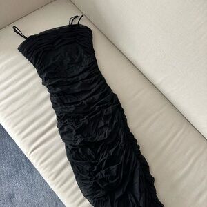 Babaton Black Ruched Slip Dress